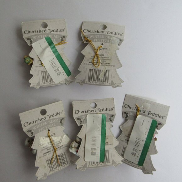 5 Cherished Teddies Enesco Winter Festival Miniature Christmas Ornament NWT 1997 - Picture 2 of 11